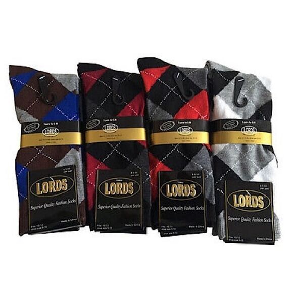 Men Lords Argyle Diamond Multi Color Dress Socks (3 pairs) - Picture 2 of 15